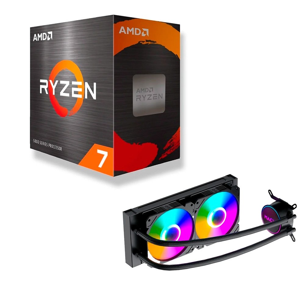 Processador AMD Ryzen 7 5800XT, 3.8 GHz (4.8 GHz Max Turbo), Cache 32MB, 8 Núcleos, 16 Threads, AM4, Sem Vídeo Integrado - 100-100001582WOF  + Water Cooler MACH1 Logic, RGB, 240mm, AMD e Intel, Preto - GK240
