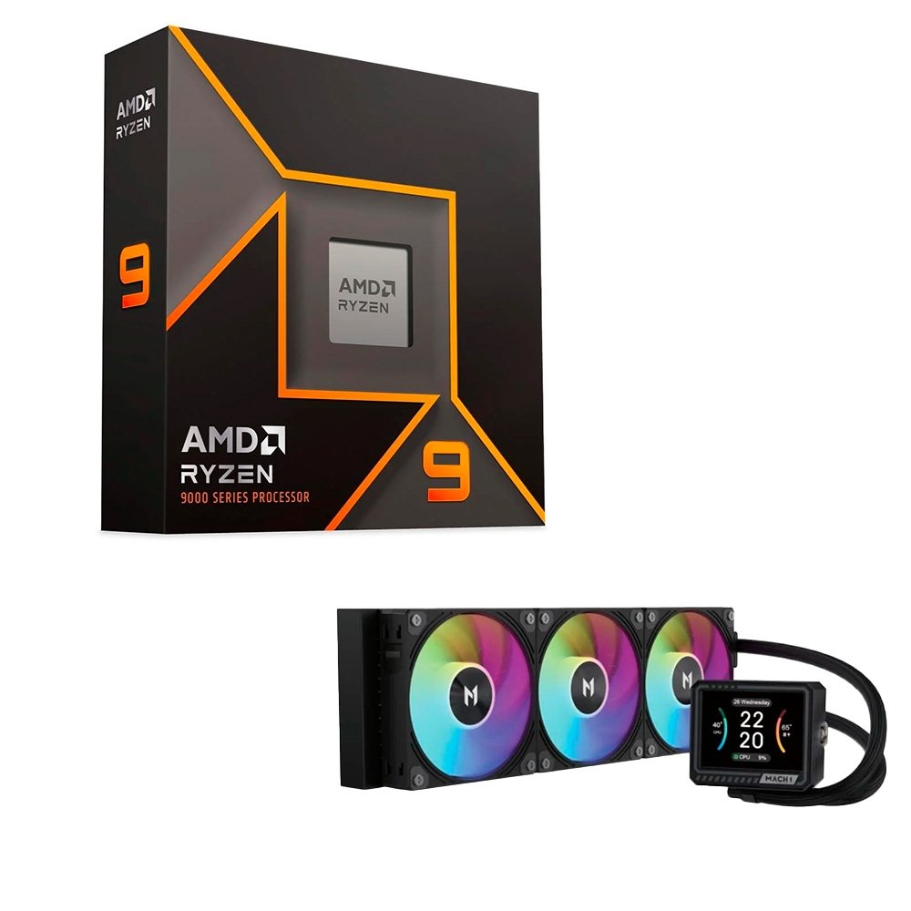 Processador AMD Ryzen 9 9900X, 4.4 GHz (5.6 GHz Max Turbo), Cache 64MB, 12 Núcleos, 24 Threads, AM5, Sem Vídeo Integrado - 100-100000662WOF  + Water Cooler MACH1 GLACIAL, ARGB, 360mm, AMD e Intel, Preto - IMV360BK