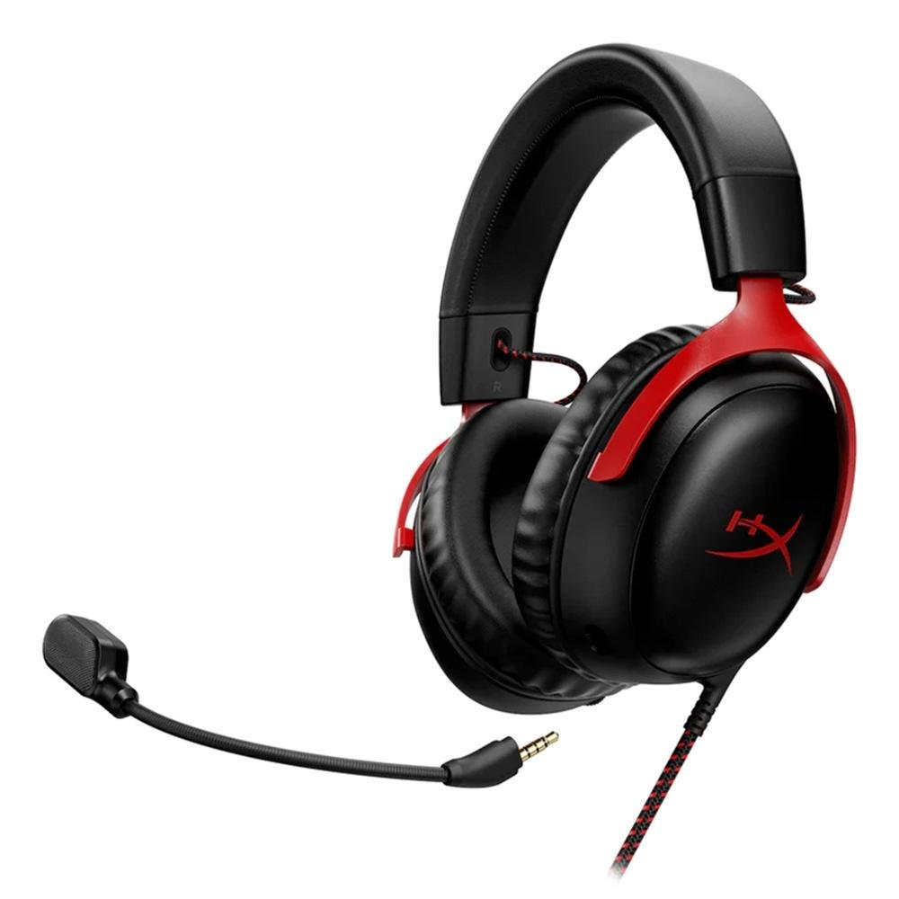 Headset Gamer HyperX Cloud III, DTS, Drivers 53mm, USB, PC, PS5, PS4, XBOX Series X/S, Xbox One, Nintendo Switch, Mobile, Preto e Vermelho - 727A9AA