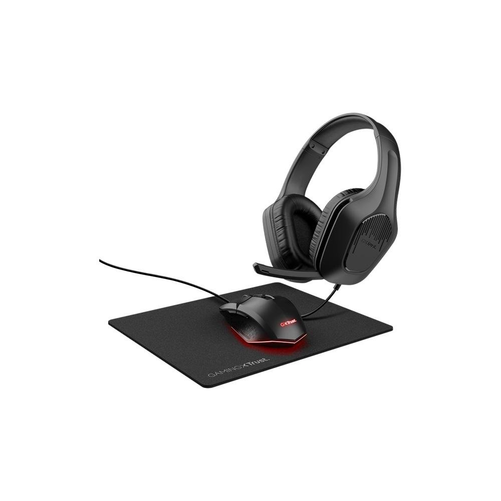 Kit Gamer GXTrust 790 Headset com Microfone, Mouse LED 6400 DPI, Mousepad Antiderrapante, Preto - 25117