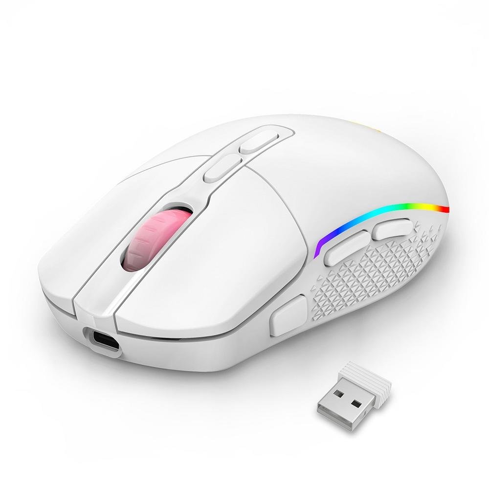 Mouse Gamer Sem Fio Redragon Invader Pro, RGB, 10000 DPI, 8 Botões, Wireless, Branco - M719W-RGB-PRO