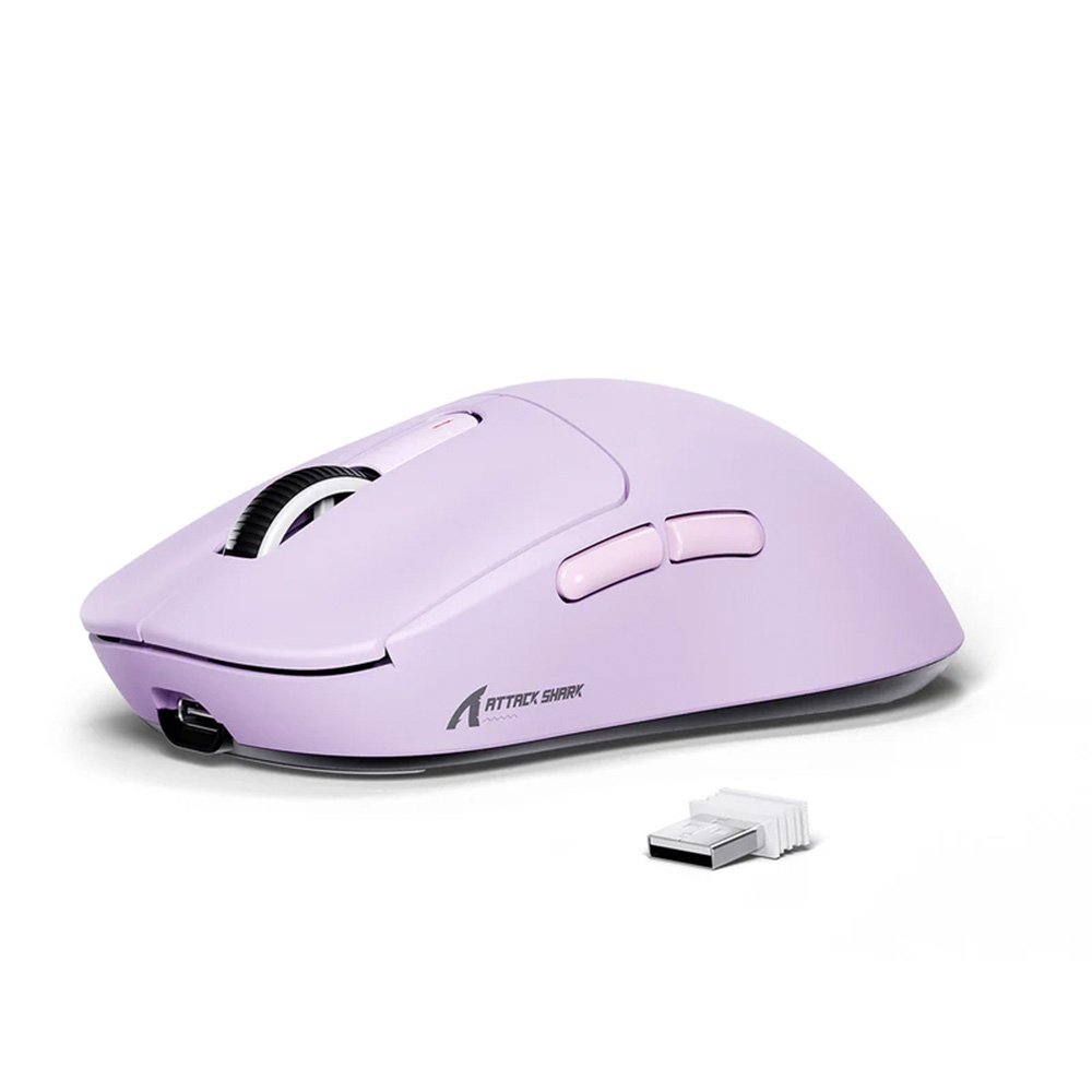 Mouse Gamer sem Fio Attack Shark X3 Tri-Mode, 26.000 DPI, Sensor Óptico PAW3395, 6 Botões Programáveis - Lilás