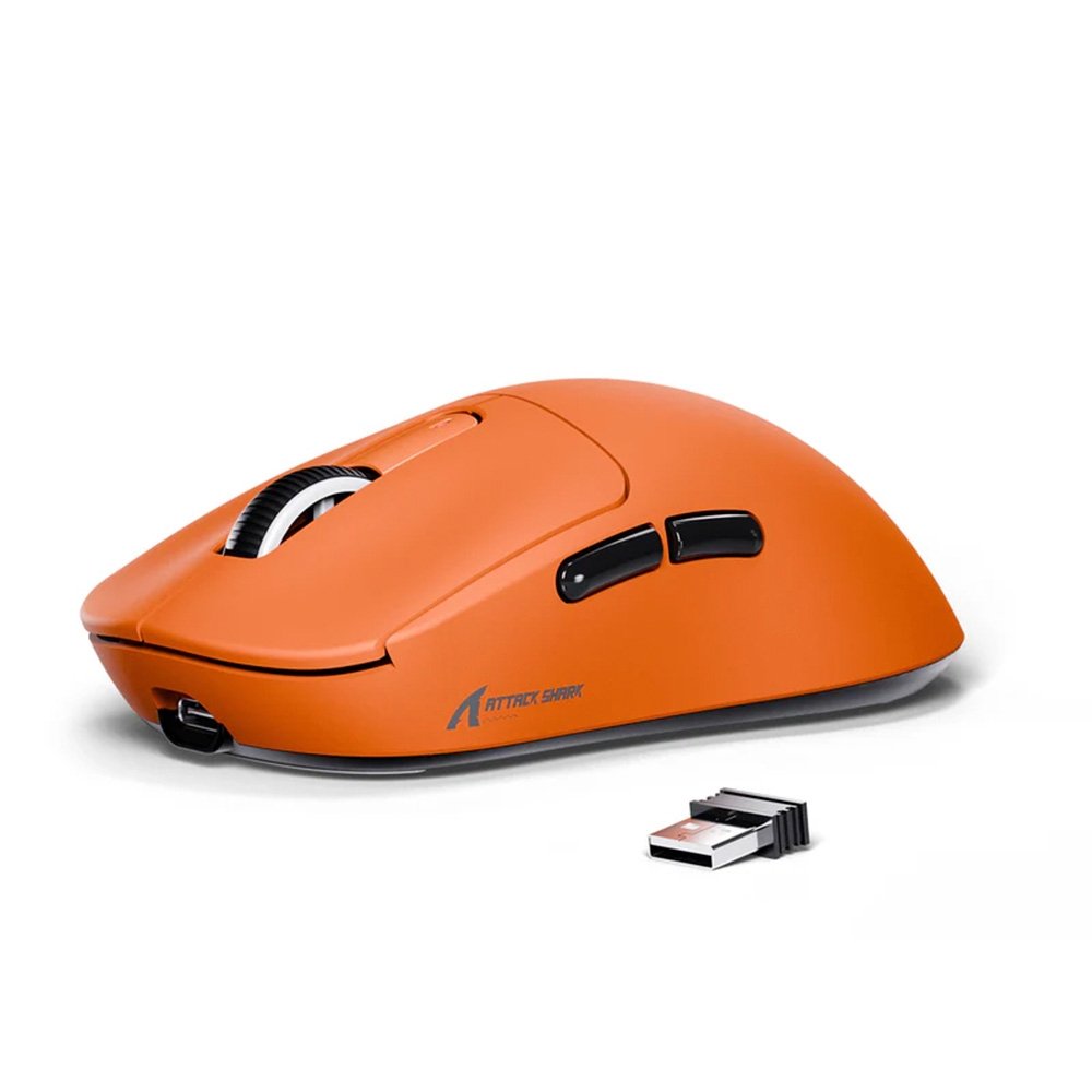 Mouse Gamer sem Fio Attack Shark X3 Tri-Mode, 26.000 DPI, Sensor Óptico PAW3395, 6 Botões Programáveis - Laranja
