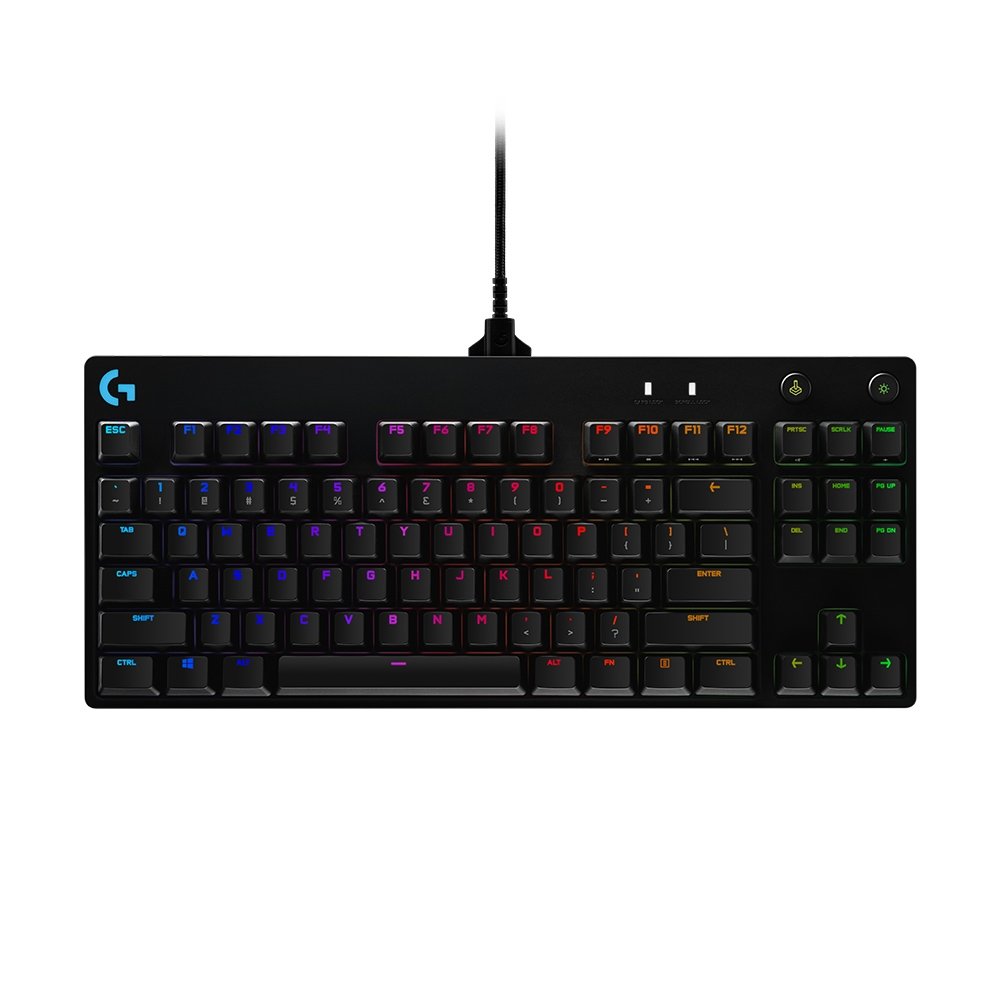 Teclado Mecânico Gamer Logitech G PRO com Layout US, RGB LIGHTSYNC, Design TKL, Cabo Destacável, Switch GX Blue Clicky - 920-009388