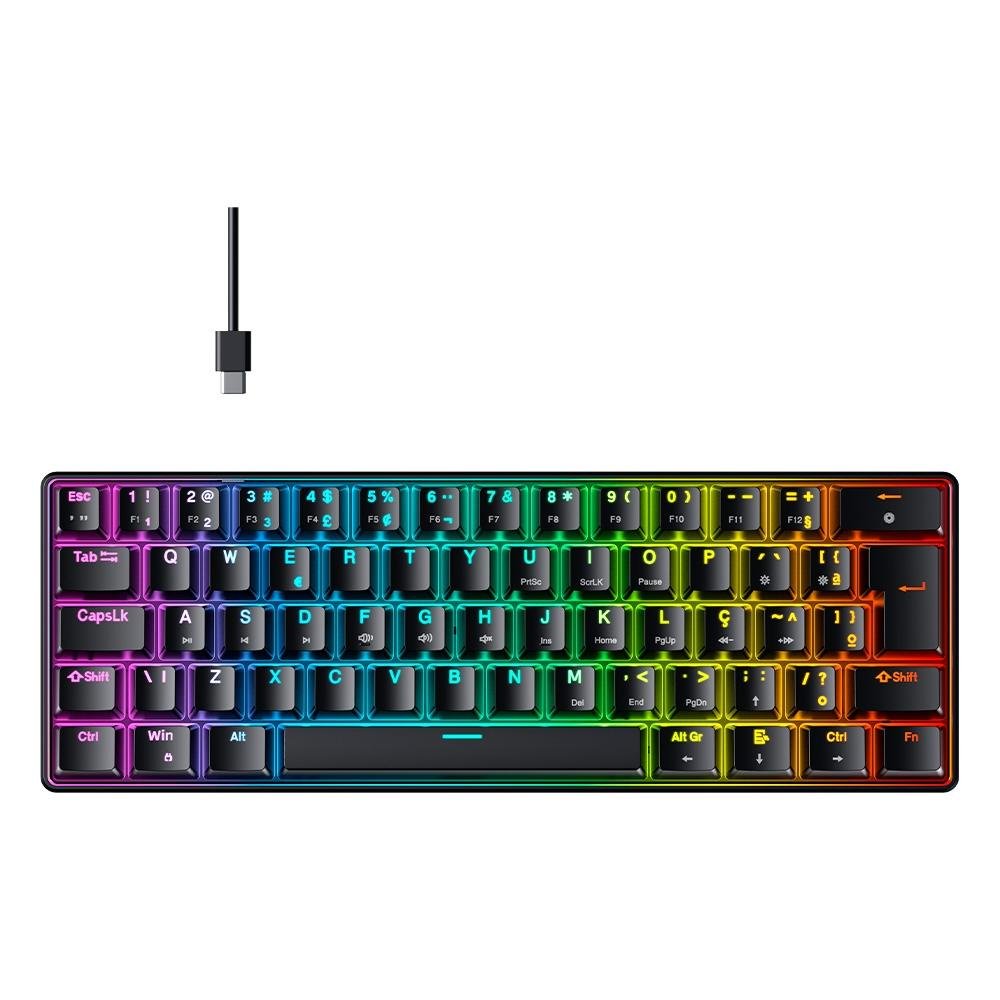 Teclado Mecânico Gamer Hyrax Thunder HCK61, RGB, USB-C, Switch Blue, 100% anti-ghosting, ABNT2, Preto - HCK61B-BLUE-RGB