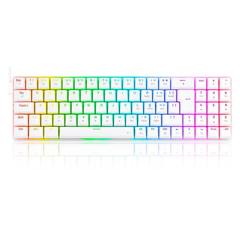 Teclado Mecânico Gamer Redragon Ashe, RGB, Switch Blue, Branco - K626-KB-W (PT-BLUE)