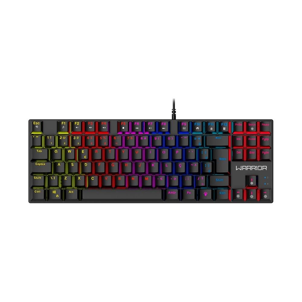 Teclado Mecânico Gamer Warrior Royal Cross, RGB, Switch Blue, TKL, ABNT2, Preto - TC312