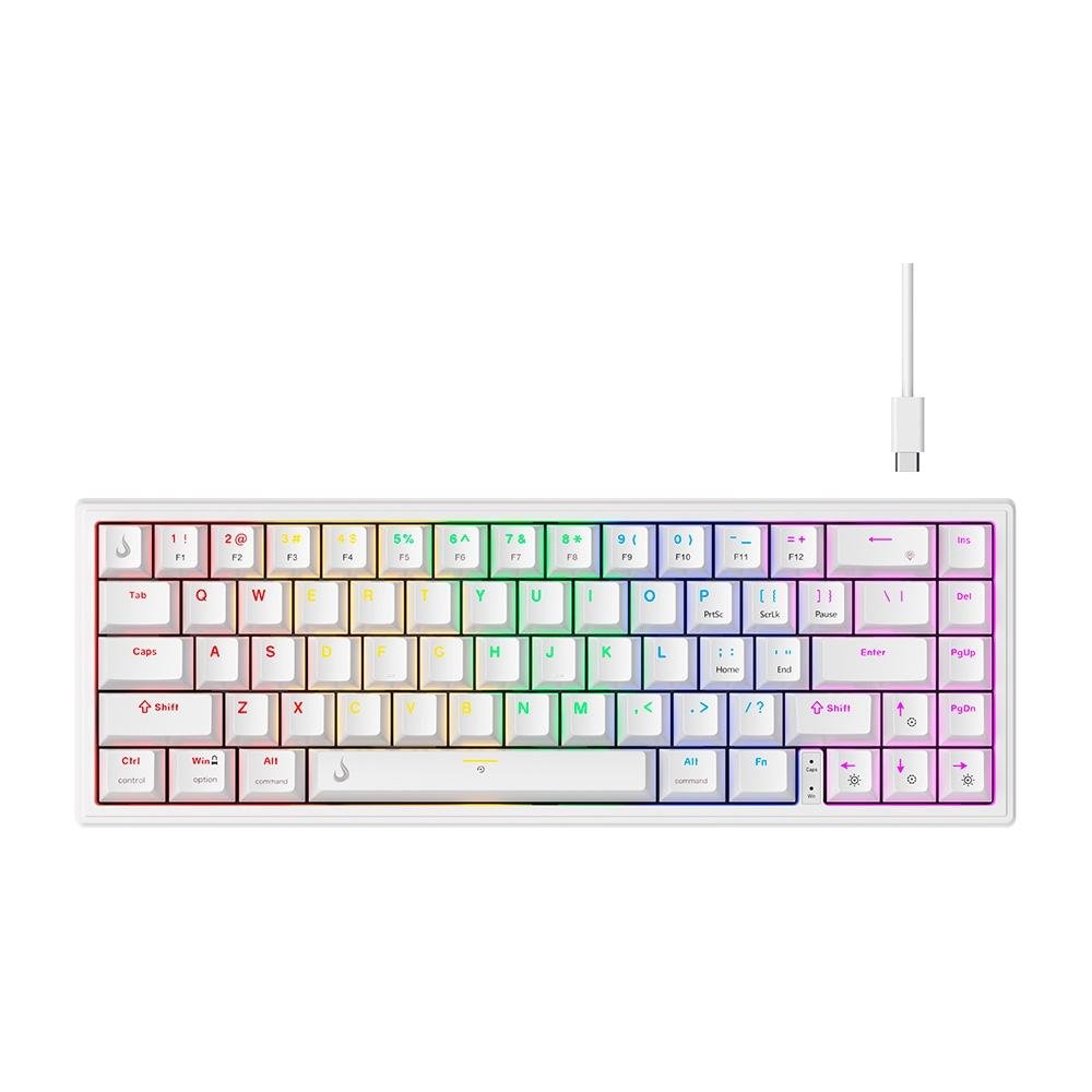 Teclado Mecânico Gamer Rise Mode GM1 Pro White, ARGB, Mini (65%), Switch Outemu Brown, USB-C - RM-TCM-GM1P-WBRO