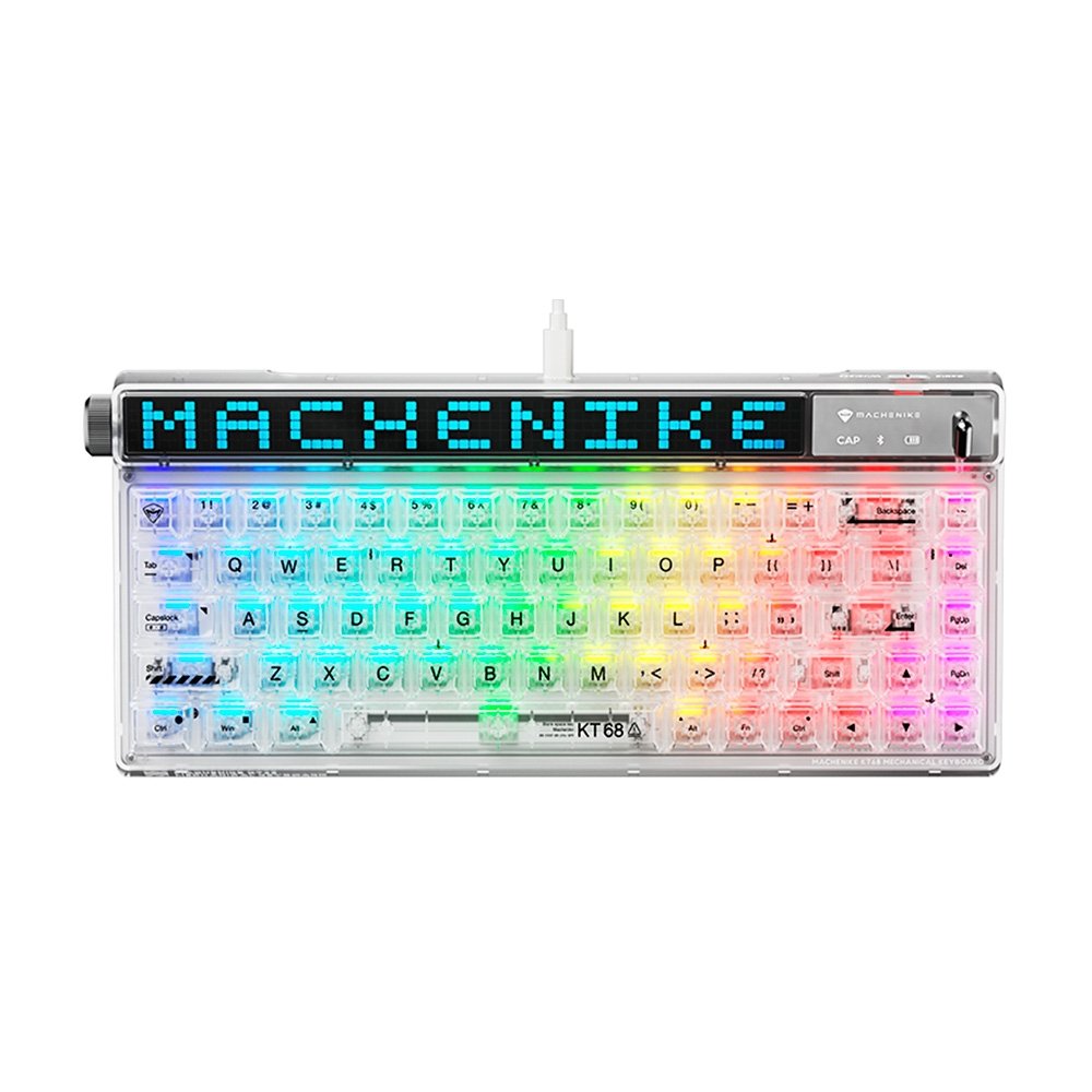 Teclado Mecânico Gamer Machenike KT68-B68W Pro, 65%, Switch Gateron North Pole Linear, Tri-Mode com Tela LED, RGB, Branco - KT68 PRO RGB WH