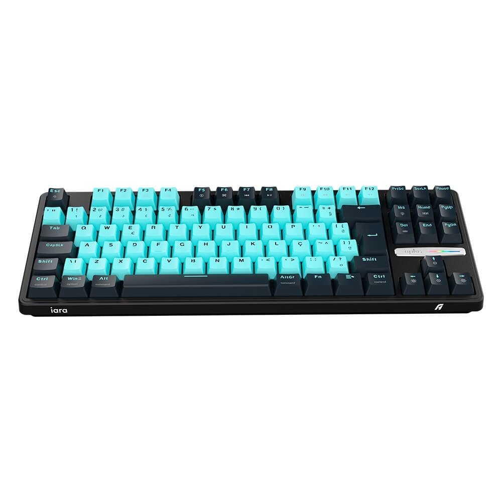 Teclado Gamer Aplus Gasket Iara Obsedian Aqua, Iluminaçao Lateral, Hotswap, 80%, Switch Red Huano, Preto - AK400A