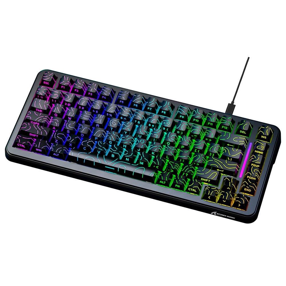 Teclado Magnético Gamer Attack Shark X82 HE, 75%, Rapid Trigger, 8000Hz, 0.01mm, Contour Line, Preto e Cinza - AS-X82HE-CL