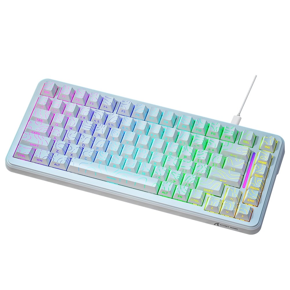 Teclado Magnético Gamer Attack Shark X82 HE, 75%, Rapid Trigger, 8000Hz, 0.01ms, White Contour Line, Branco e Cinza - AS-X82HE-WCL
