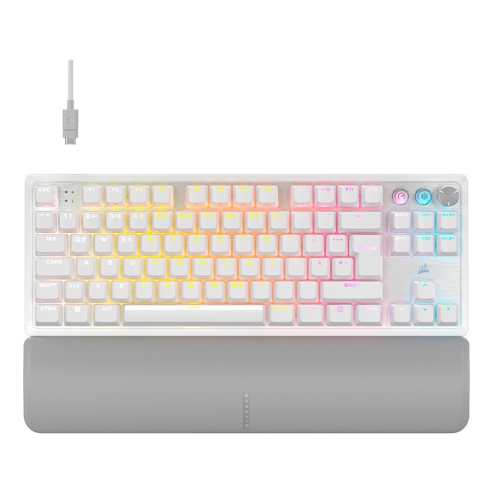 Teclado Magnético Gamer Corsair K70 PRO TKL LED RGB, Switch CORSAIR MGX, Hall Effect, Rapid Trigger, US, Branco - CH-911921G-NA