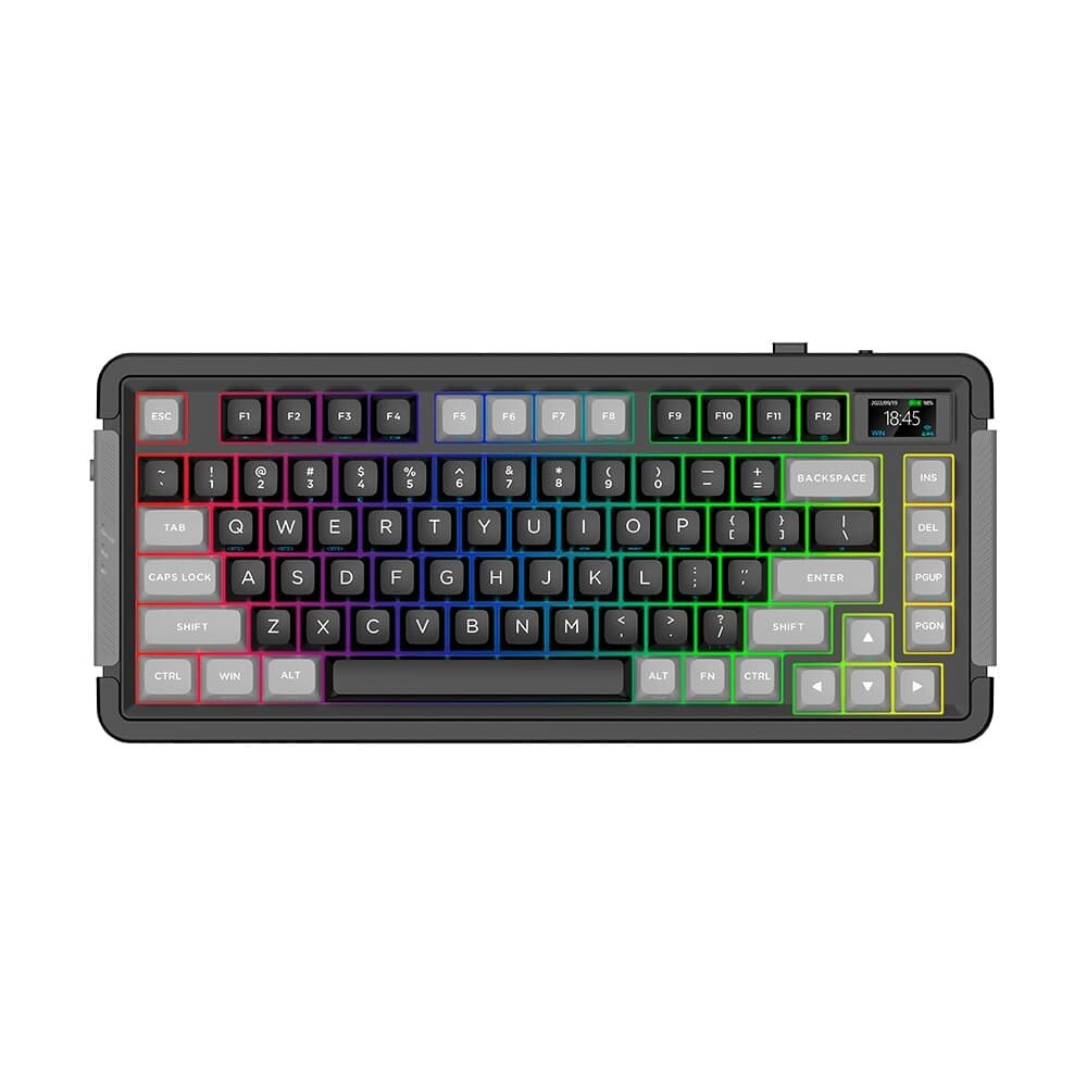 Teclado Mecânico Sem Fio APLUS Gasket Zion com LCD, RGB, Bluetooth 2.4GHz, Cabo Removível, Switch Gateron Amarelo - AKW500
