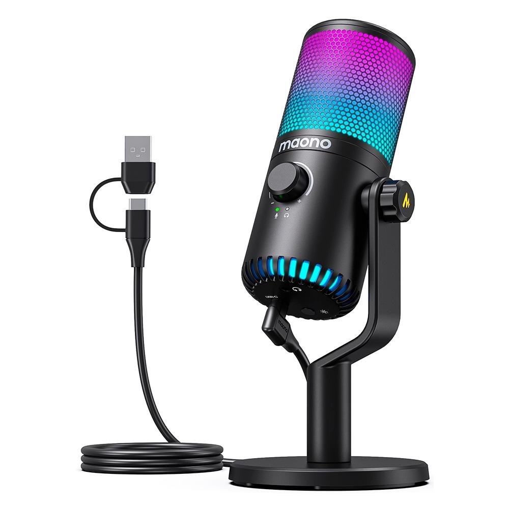Microfone Condensador Gamer Maono USB, RGB, Programavel - Preto - DM30RGB (BLACK)