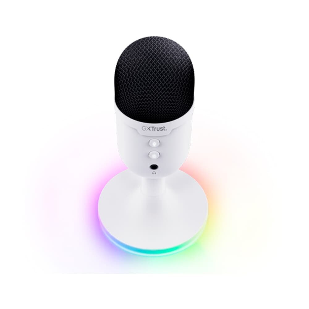 Microfone Gamer GXTrust 234W Yunix RGB, USB Compacto, Filtro Pop e Mudo, Branco - 25374