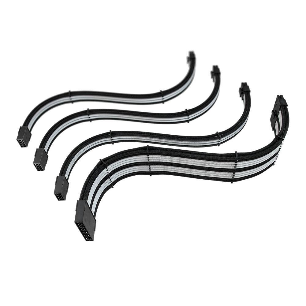 Cabo Extensor de Fonte Sleeved Rise Mode, 4 em 1, 1x 24p ATX, 1x 4+4p CPU, 2x 6+2p PCIe, Preto e Branco - RM-SL-BW
