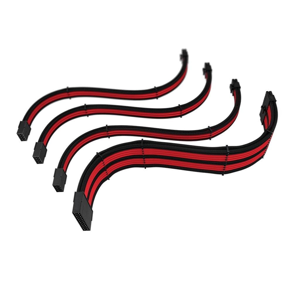 Cabo Extensor de Fonte Sleeved Rise Mode, 4 em 1, 1x 24p ATX, 1x 4+4p CPU, 2x 6+2p PCIe, Preto e Vermelho - RM-SL-BR