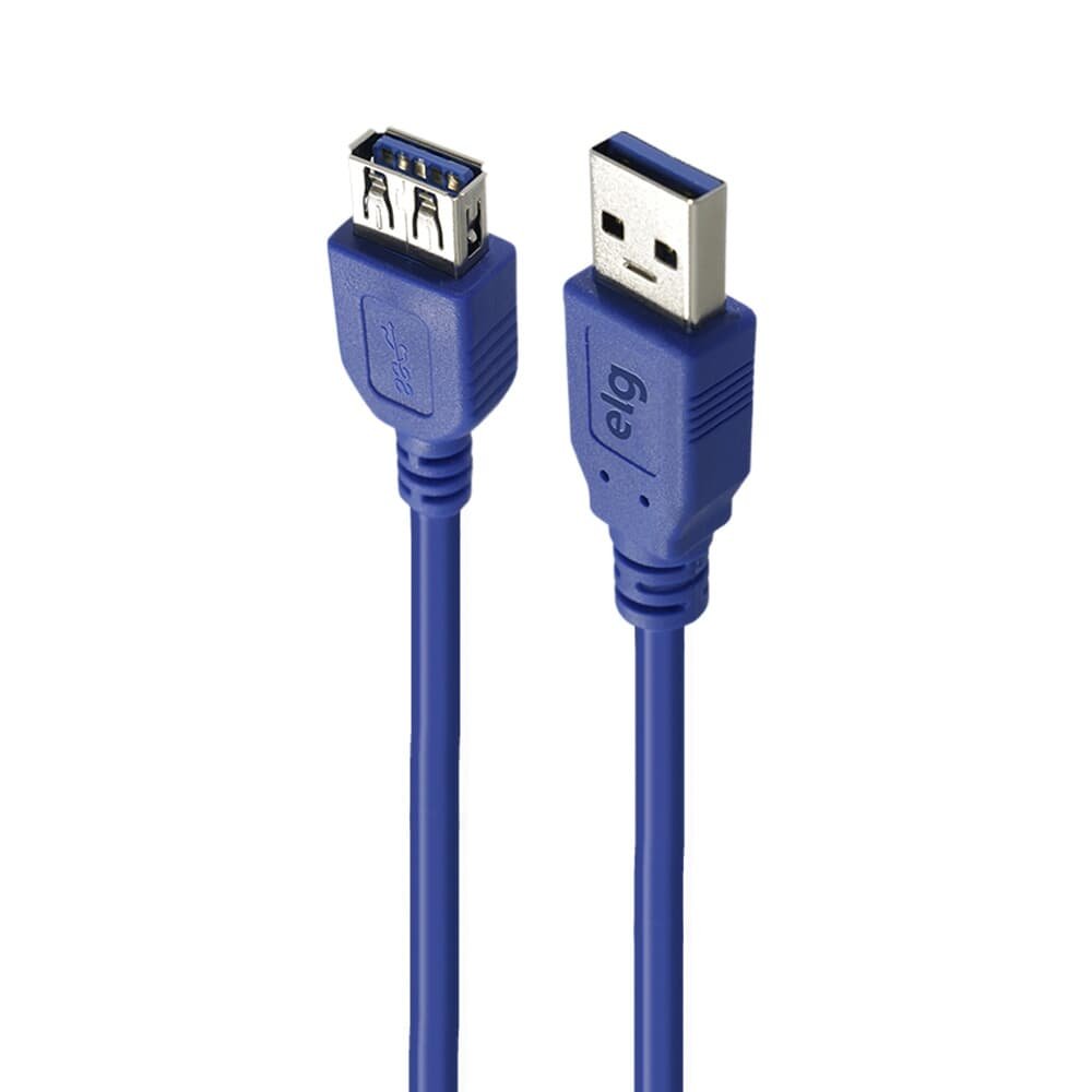 Cabo Extensor ELG USB-A Macho e Fêmea 3.0, 5Gbps, Azul - USBEXT1