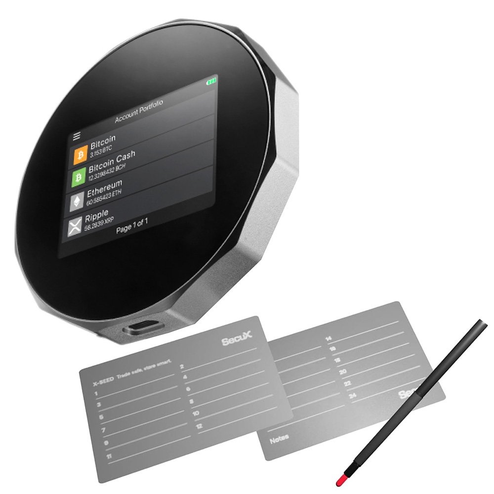 Carteira de Criptomoedas SecuX V20-PLUS, USB, Bluetooth, Tela Touchscreen, Inclui 2 Placas de Recuperação X-SEED, Preto - 98-020-000200