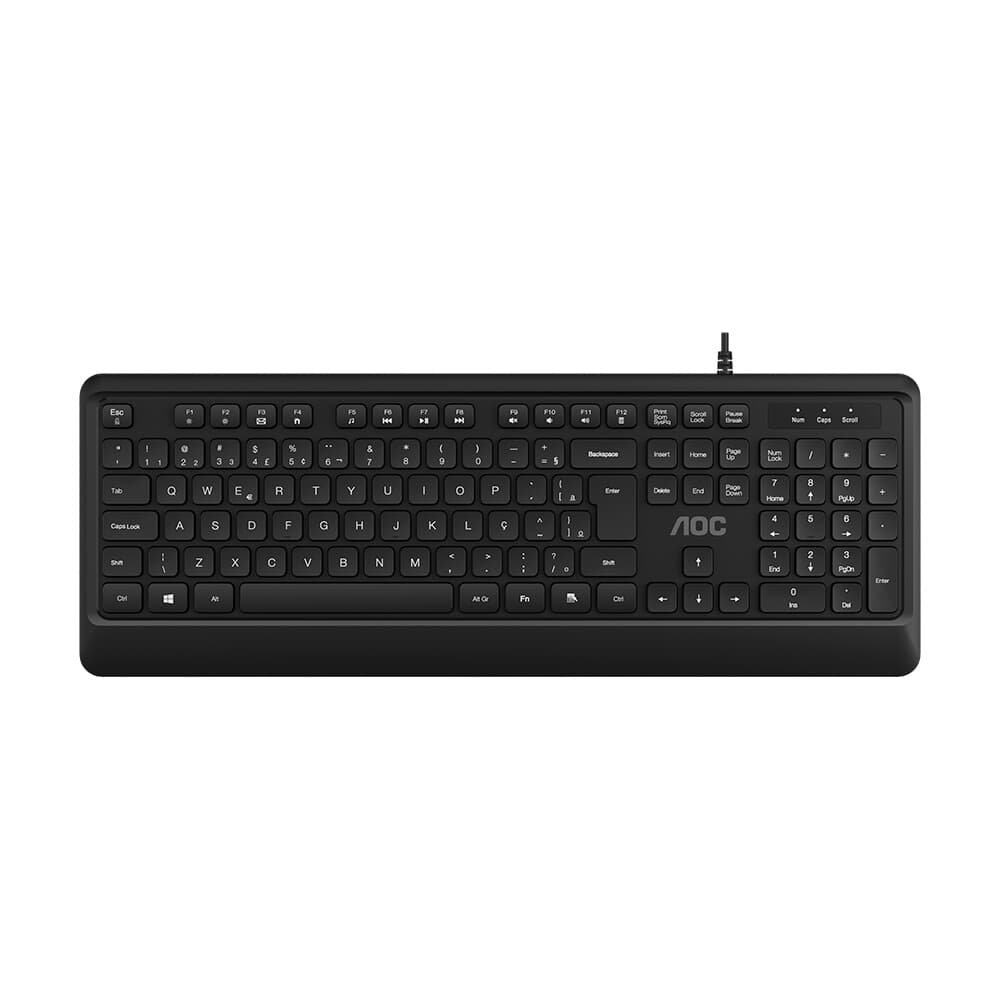Kit Teclado e Mouse AOC, Conexão USB, DPI 2400, Padrão ABNT2, Preto - KM220 BK