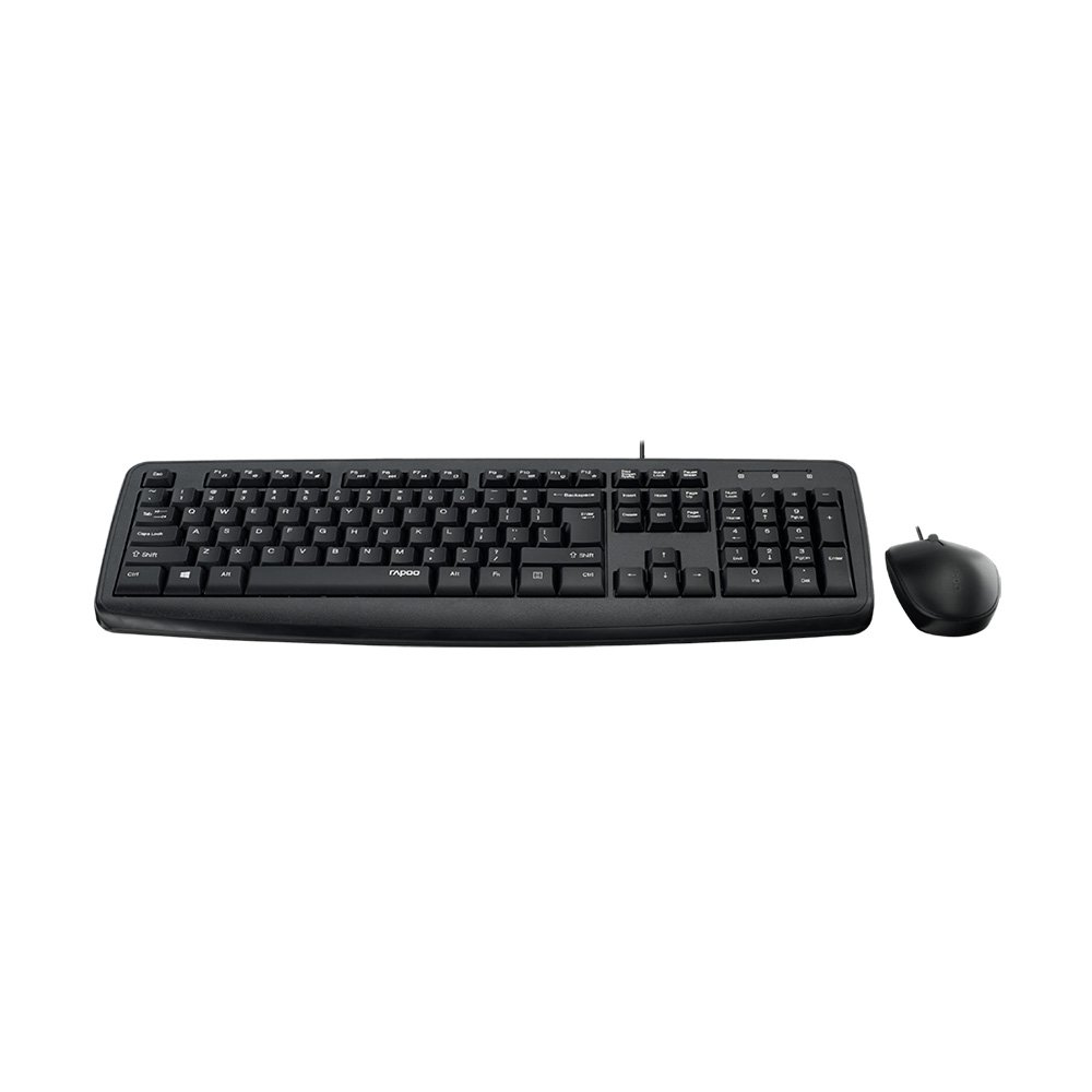 Kit Teclado e Mouse Rapoo NX1600 104 Teclas, Descanso de Pulso, Óptico, 1600 DPI, USB, Preto - NX1600