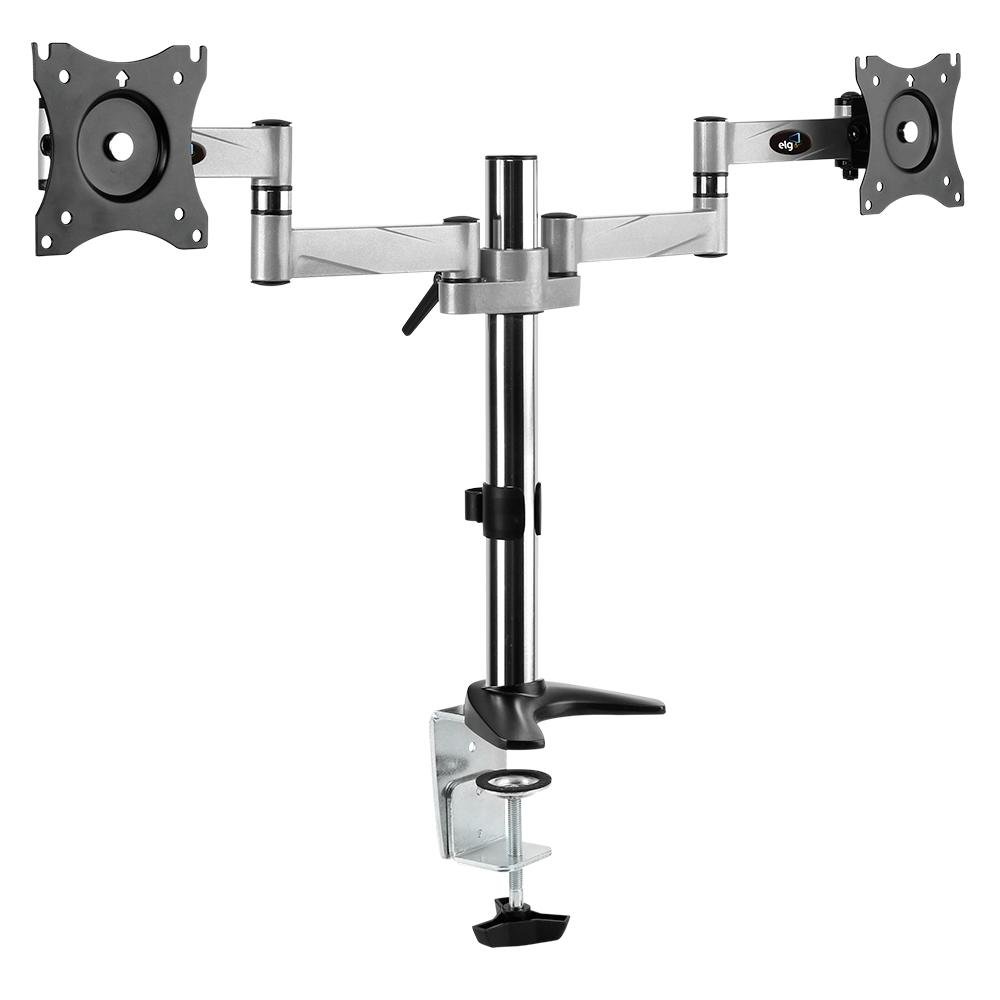 Suporte de Mesa ELG Tipo Torre Multi Articulado para 2x Monitores 15´ Até 27´ - F50D2