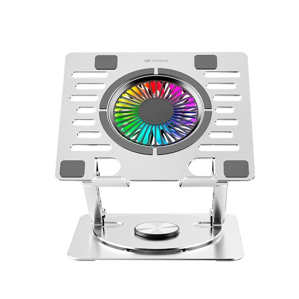 Base Para Notebook 15,6" Gamer C3Tech, LED Azul, Giratória, Branco - NBC-1000SI