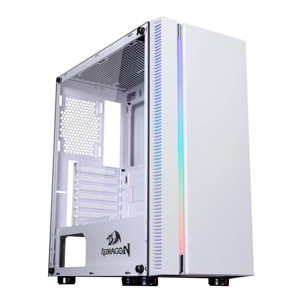 Gabinete Gamer Redragon BlackBird, Mid Tower, RGB, ATX, Lateral Vidro Temperado, Sem FANs, Branco - GC-708WH
