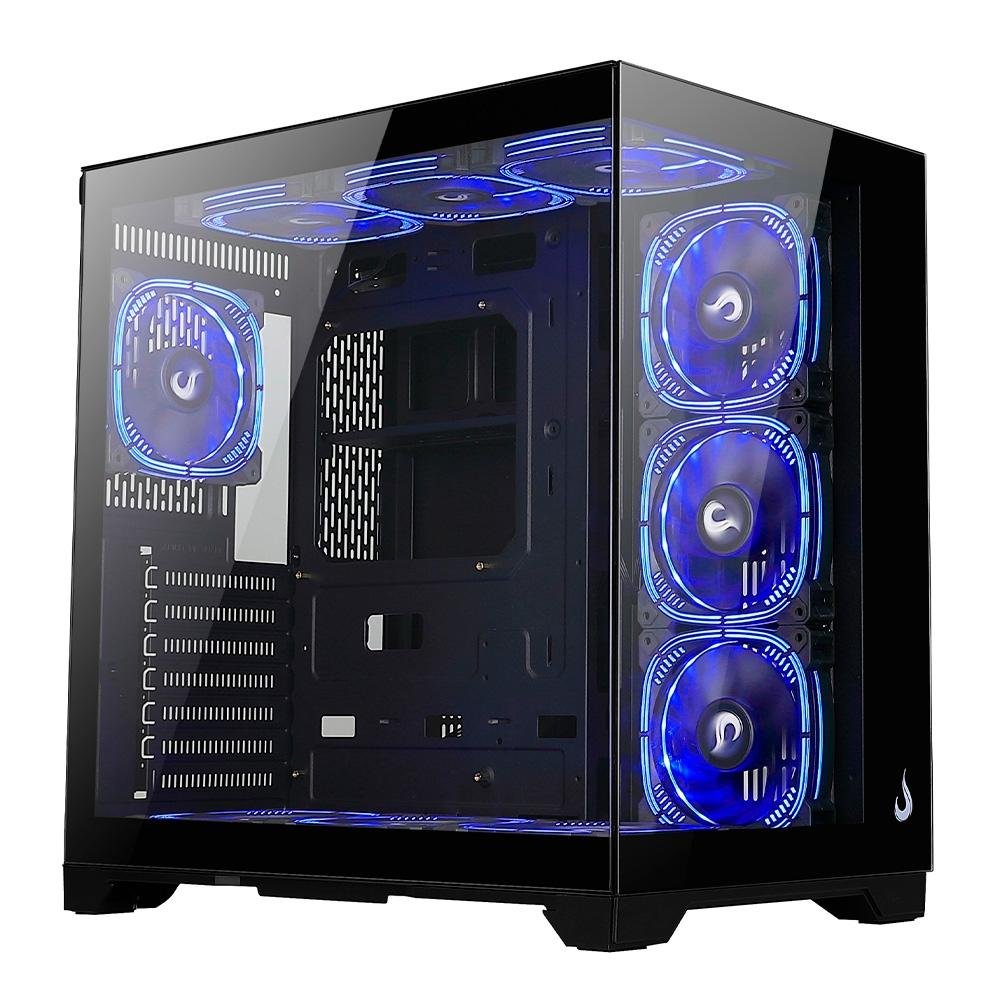Gabinete Gamer Rise Mode Galaxy Glass Standard V2, Mid Tower, ATX, Lateral e Frontal em Vidro Temperado, Sem FANs, Preto - RM-GA-GGST2-FB