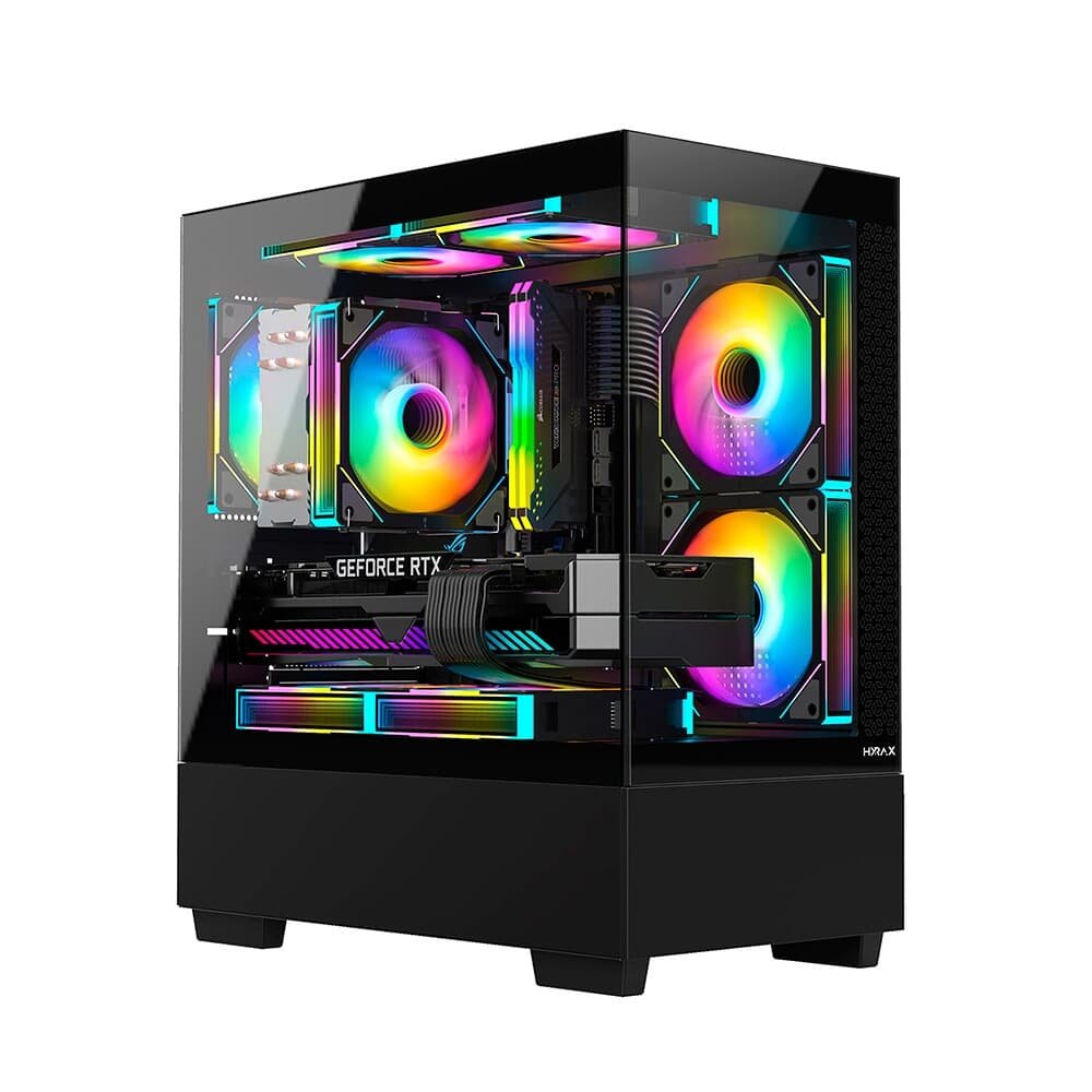 Gabinete Gamer Hyrax HGB320, Mini Tower, M-ATX, Frontal e Lateral em Vidro Temperado, Sem FANs, Preto - HGB320B