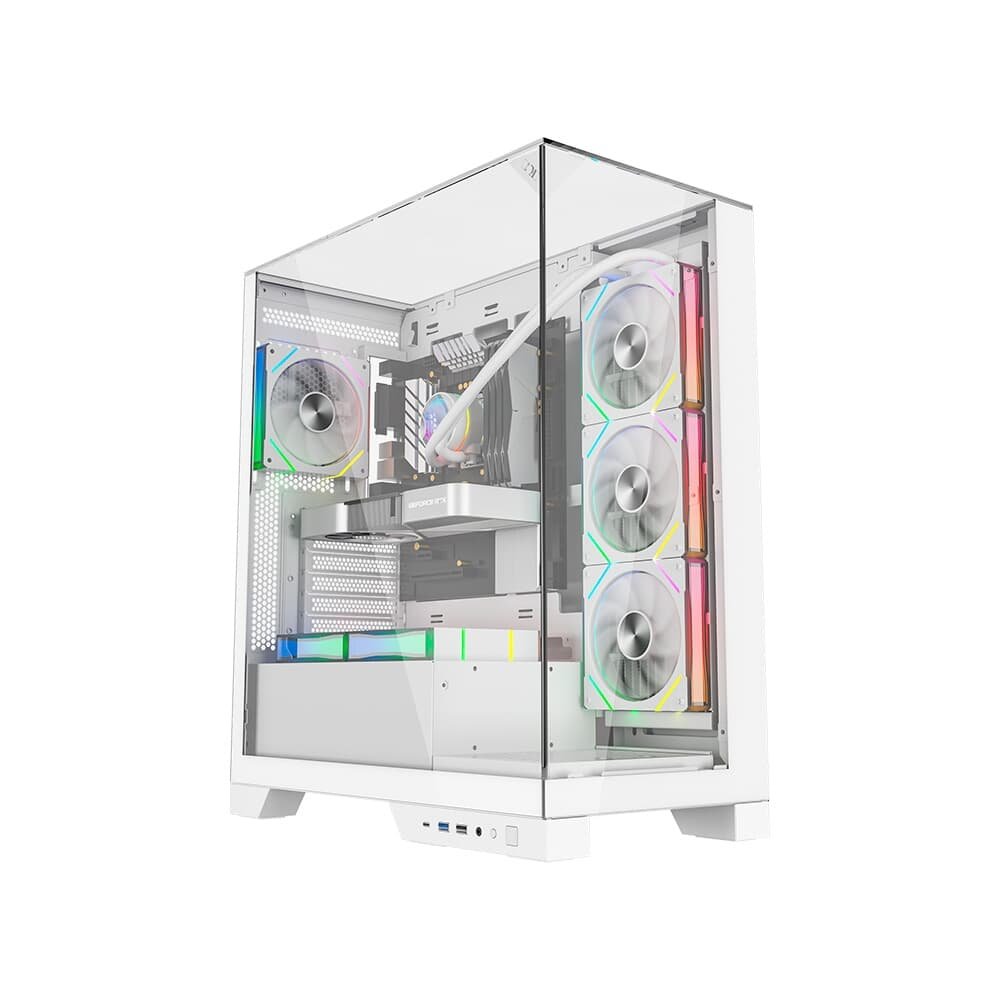 Gabinete Gamer Liketec Gamer Empire, Sky Tower, ATX, Lateral e Frontal em Vidro Temperado, Sem FANs, Branco Snow - LC-AT-EMPIRE-2092