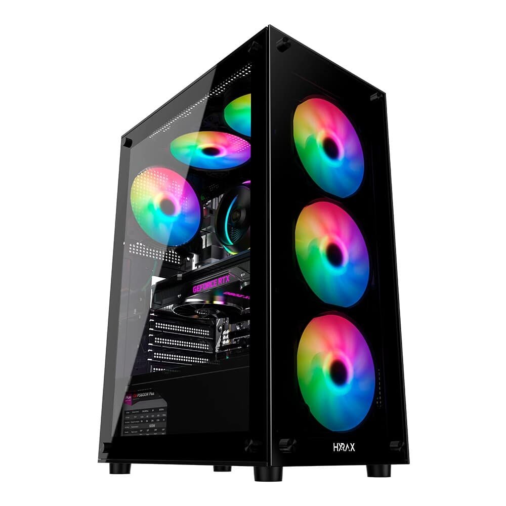 Gabinete Gamer Hyrax HGB210, Mid Tower, ATX,  Lateral e Frontal em Vidro Temperado, Sem Fans, Preto - HGB210B
