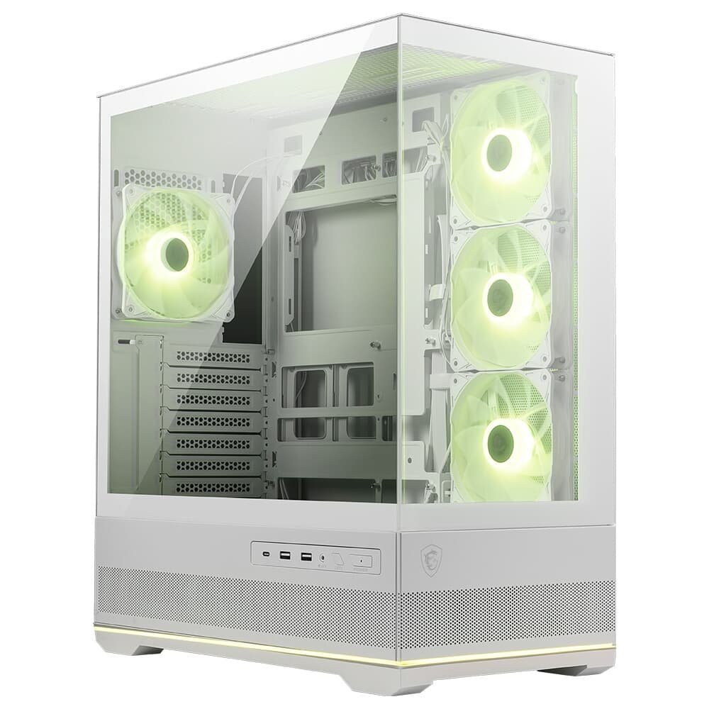 Gabinete Gamer MSI MAG Pano 110R PZ White, Mid Tower, Lateral em Vidro, 4x FANs ARGB, M-ATX, Branco - PANO110RPZWHT