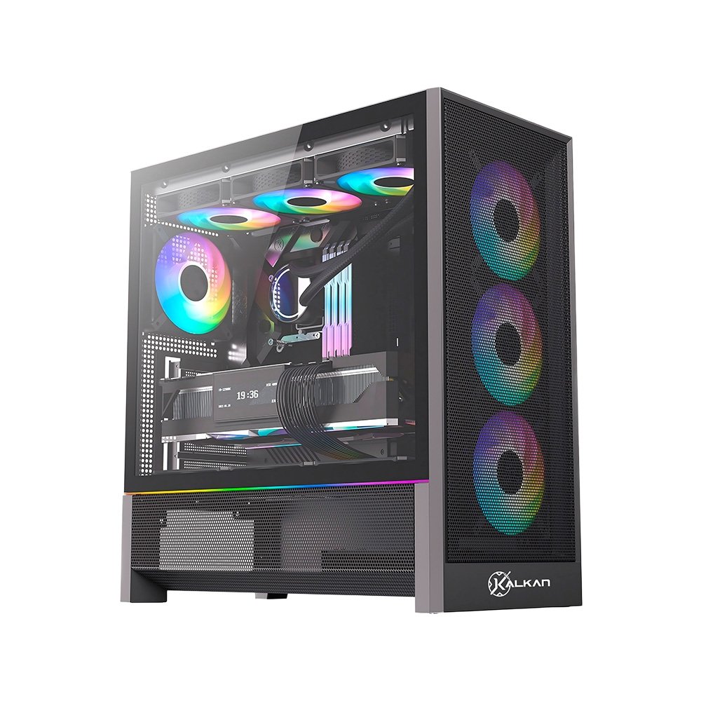 Gabinete Gamer Kalkan Hakon Pro, E-ATX, Sem Fans, Lateral em Vidro Temperado, Preto - KLK00094