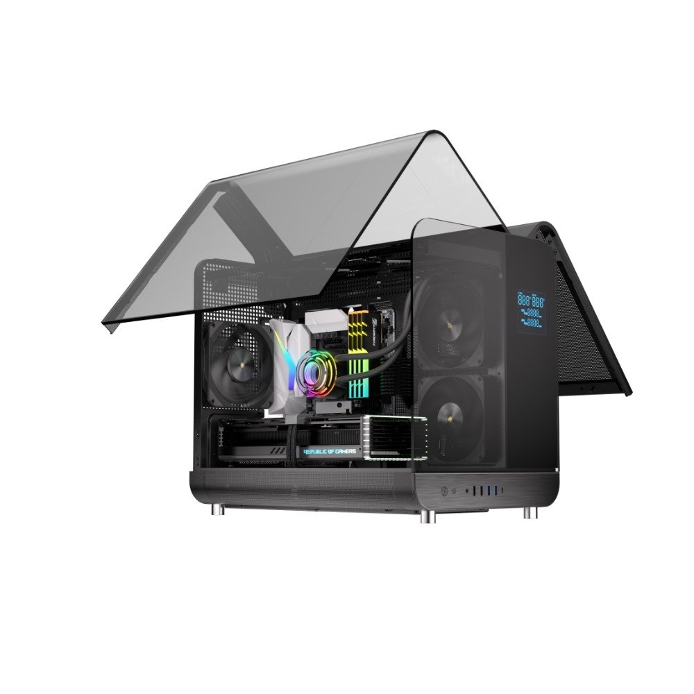 Gabinete Gamer Esgaming Aircredt 007, Mid Tower, M-ATX, Frontal e Lateral em Vidro Temperado, Sem Fans, Preto - Aircraft 007-BK