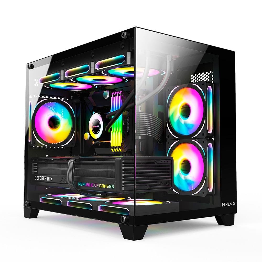 Gabinete Gamer Hyrax HGB730, Mini Tower, M-ATX, Frontal e Lateral em Vidro Temperado, Sem FANs, Preto - HGB730B
