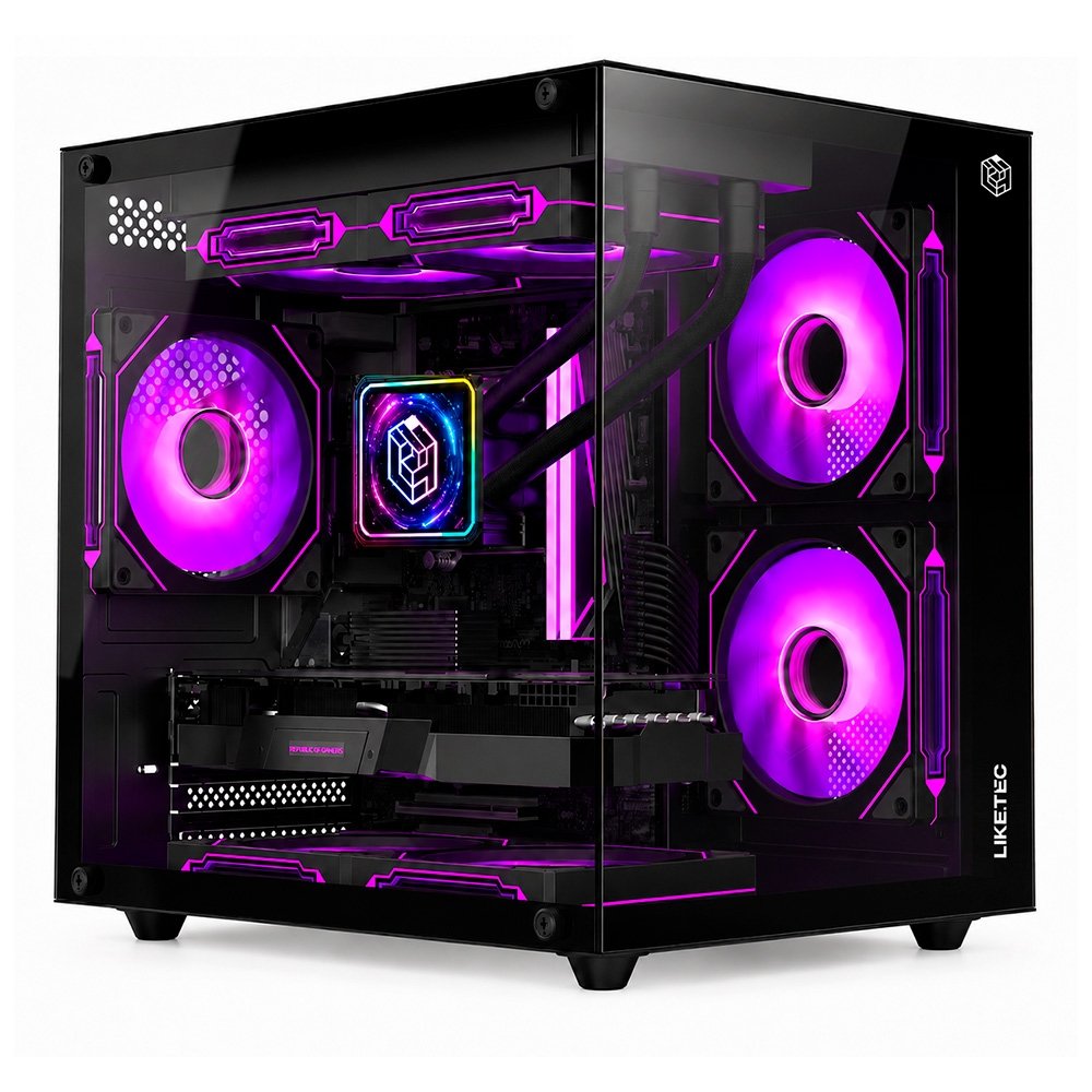 Gabinete Gamer Liketec Dasha V2, Cubo, M-ATX, Mini Tower, Frontal e Lateral em Vidro Temperado, Sem FANs, Preto - LC-MT-CUBODASHAV2-SF