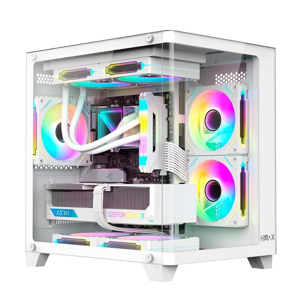 Gabinete Gamer Hyrax HGB750, Mini Tower, M-ATX, Frontal Curvo e Lateral em Vidro Temperado, Sem FANs, Branco - HGB750W