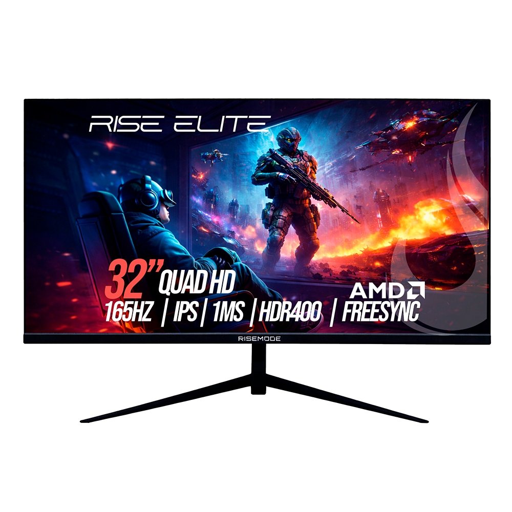 Monitor Gamer Rise Mode Elite 32", QHD, 165Hz, 1ms, IPS, FreeSync, HDR 400, Preto, HDMI e DisplayPort, sRGB 99%, Suporte Vesa - RM-MOG-32F1652K-B