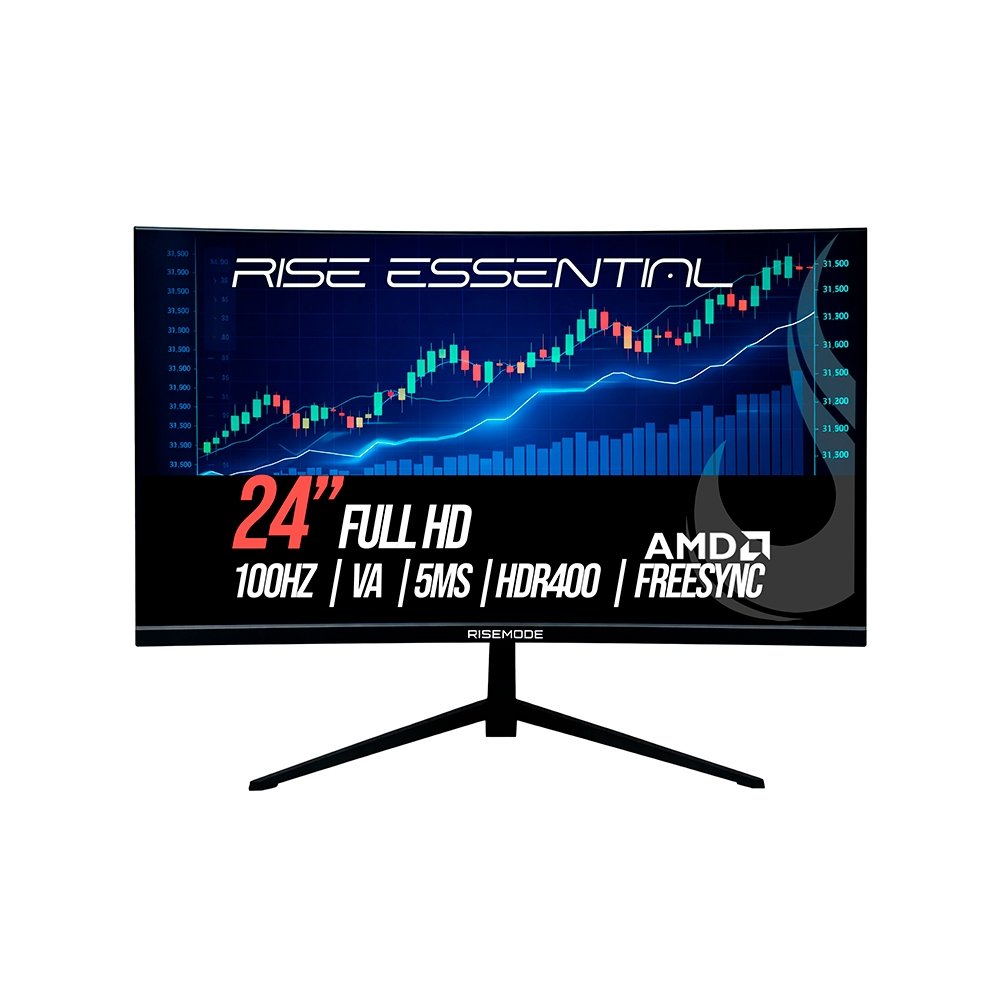 Monitor Gamer Curvo Rise Mode Essential 24", Full HD, 100Hz, VA, FreeSync, HDR 400, HDMI e VGA, Preto - RM-MOG-24C100FH-B