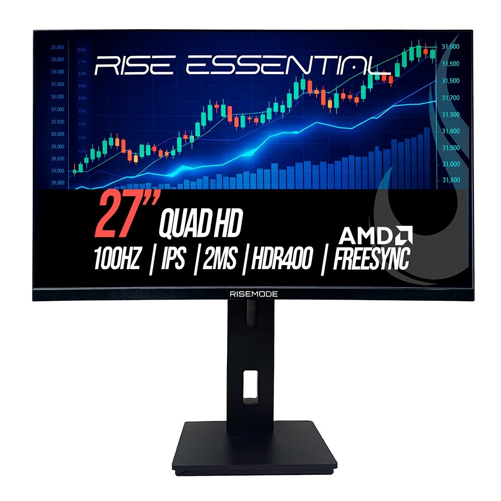 Monitor Gamer Rise Mode Essential 27", QHD, 100Hz, 2ms, IPS, FreeSync, HDR 400, HDMI e DP, Altura Ajustável, Preto - RM-MOGL-27F1002K-B