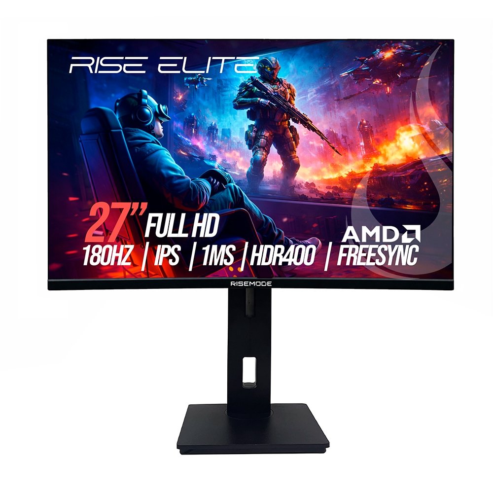 Monitor Gamer Rise Mode Prime 27", FHD, 180Hz, 1ms, IPS, FreeSync, HDR 400, HDMI e DP, Altura Ajustável, Preto - RM-MOGL-27F180FH-B