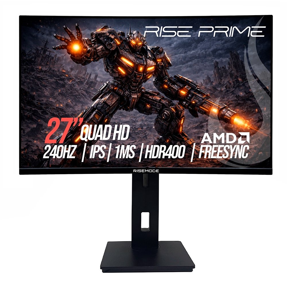 Monitor Gamer Rise Mode Prime 27", QHD, 240Hz, 1ms, IPS, FreeSync, HDR 400, HDMI e DP, Altura Ajustável, Preto - RM-MOGL-27F2402K-B