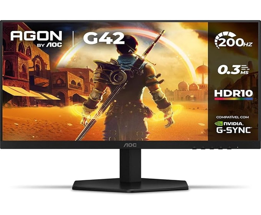 Monitor Gamer AOC 23.8", Full HD, 200Hz, 0.3ms, IPS, G-Sync, HDR, ngulo Ajustável, Preto - 24G42HE