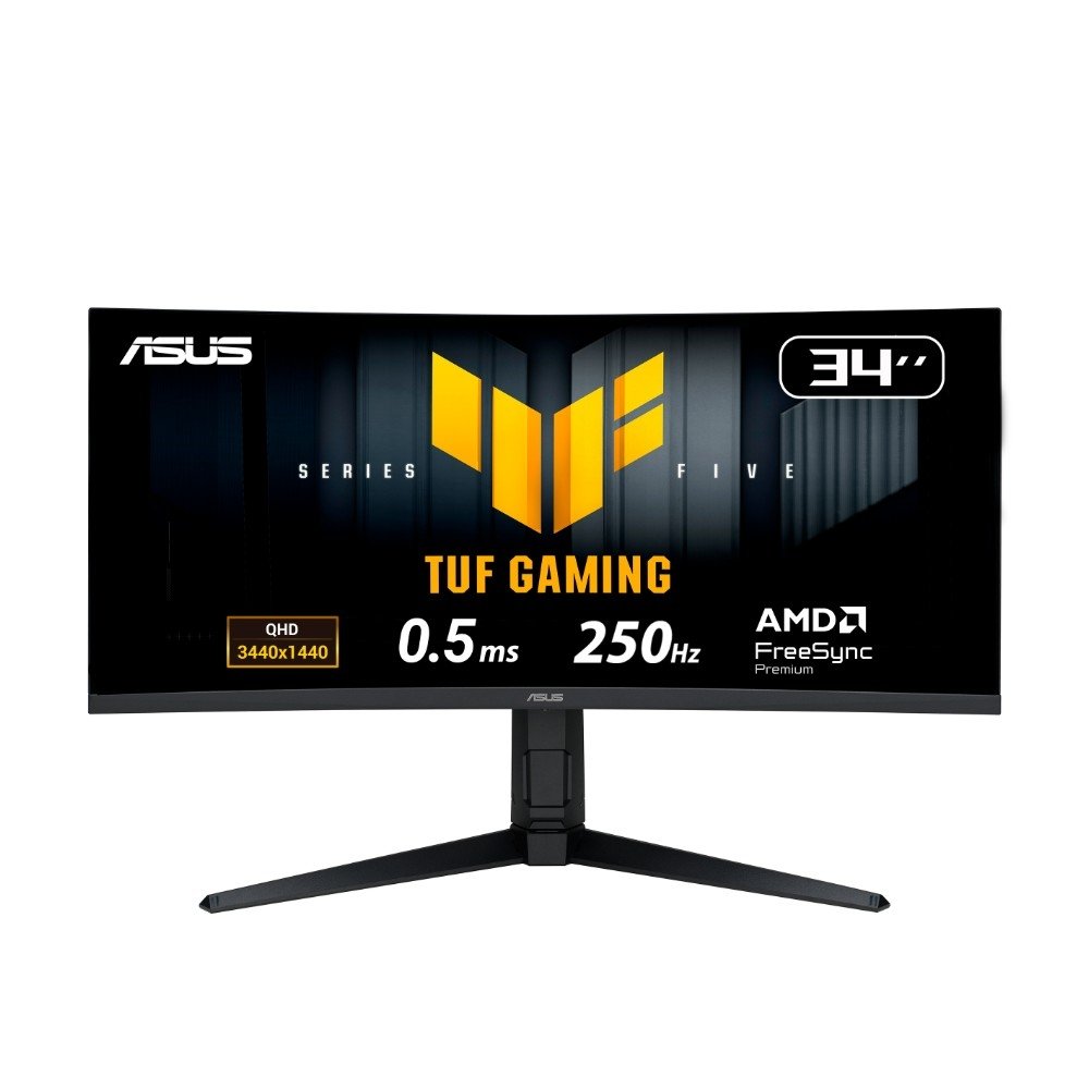 Monitor Gamer Curvo ASUS TUF 34", WQHD, 250Hz, 0.5ms, Fast VA, FreeSync Premium, Altura Ajustável, Som Integrado, Preto - VG34WQML5A
