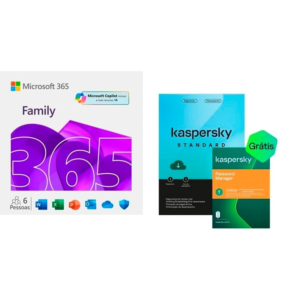 Microsoft 365 Family ESD - Digital para Download + Kaspersky Standard + Kaspersky Password Manager 1 Dispositivo 1 Ano