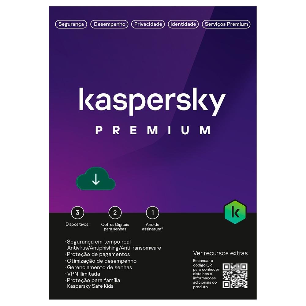 Kaspersky Antivírus Premium  3 Dispositivos 1 Ano, Digital para Download - KL1047KDCFS