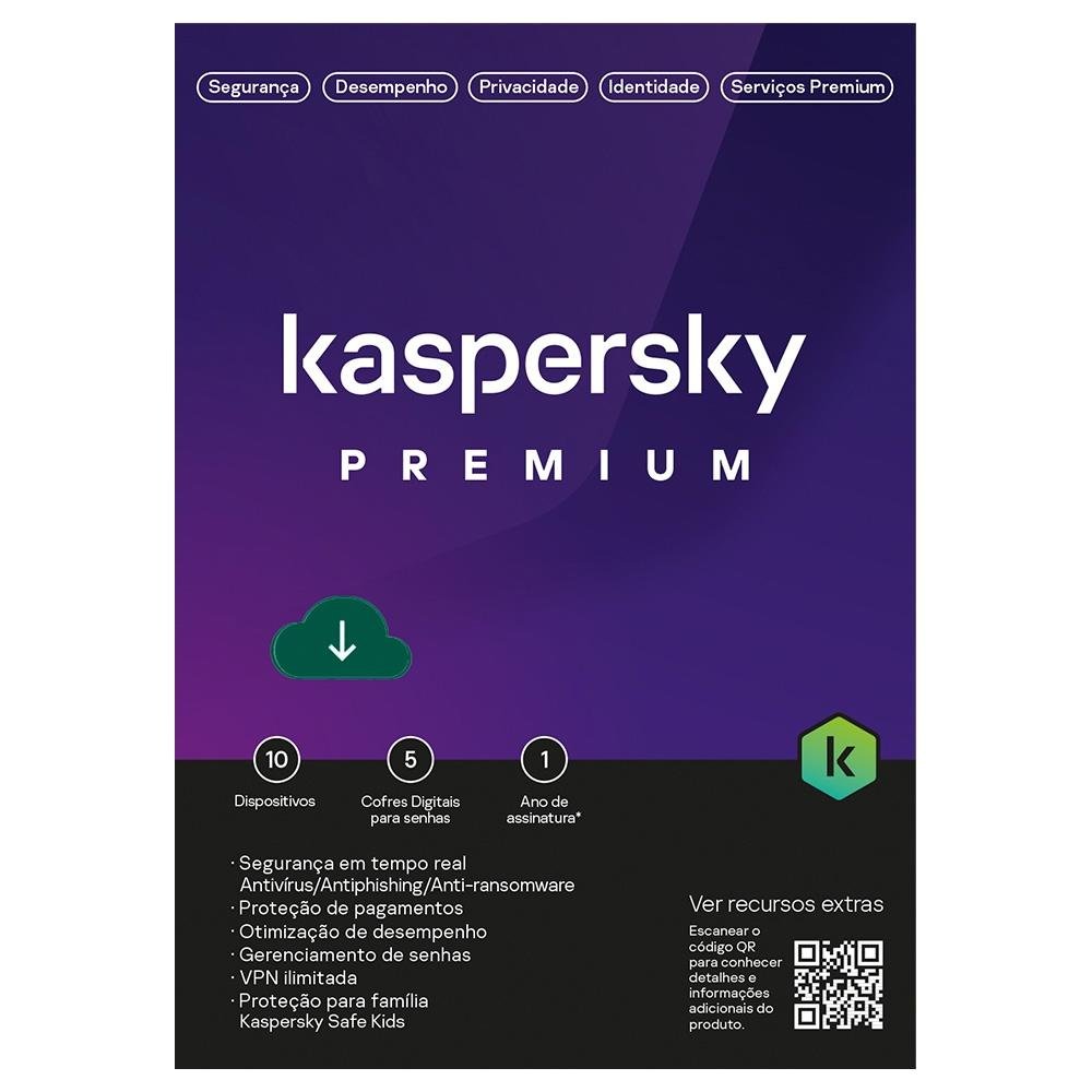 Kaspersky Antivirus Premium  10 Dispositivos 1 Ano, Digital para Download - KL1047KDKFS
