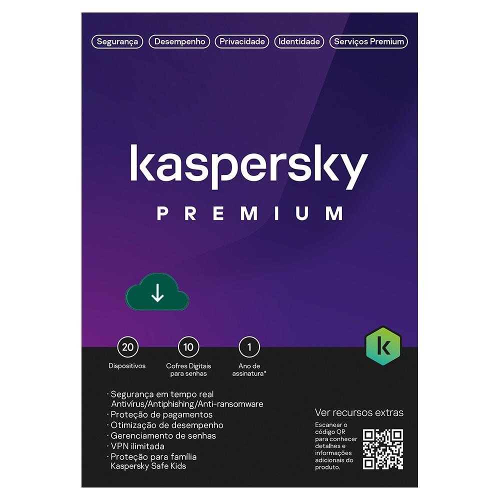 Kaspersky Antivírus Premium  20 Dispositivos 1 Ano, Digital para Download - KL1047KDNFS